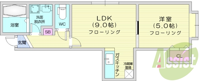 1LDK、灯油暖房、角部屋、ネット無料、収納