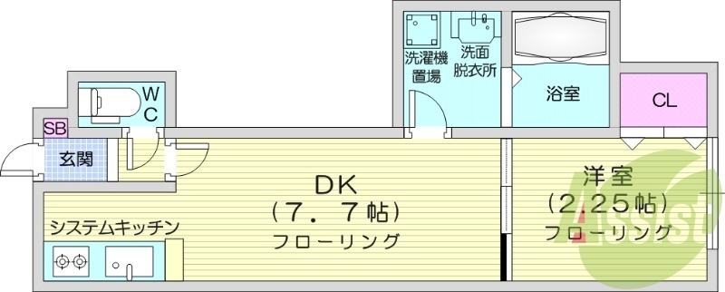 1LDK、バス・トイレ別、灯油暖房