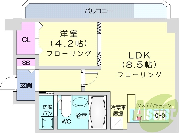 1LDK、オートロック、モニター付きインターホン