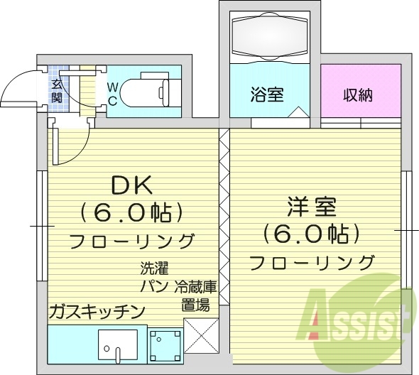 1DK、エアコン、灯油暖房、モニター付きインターホン