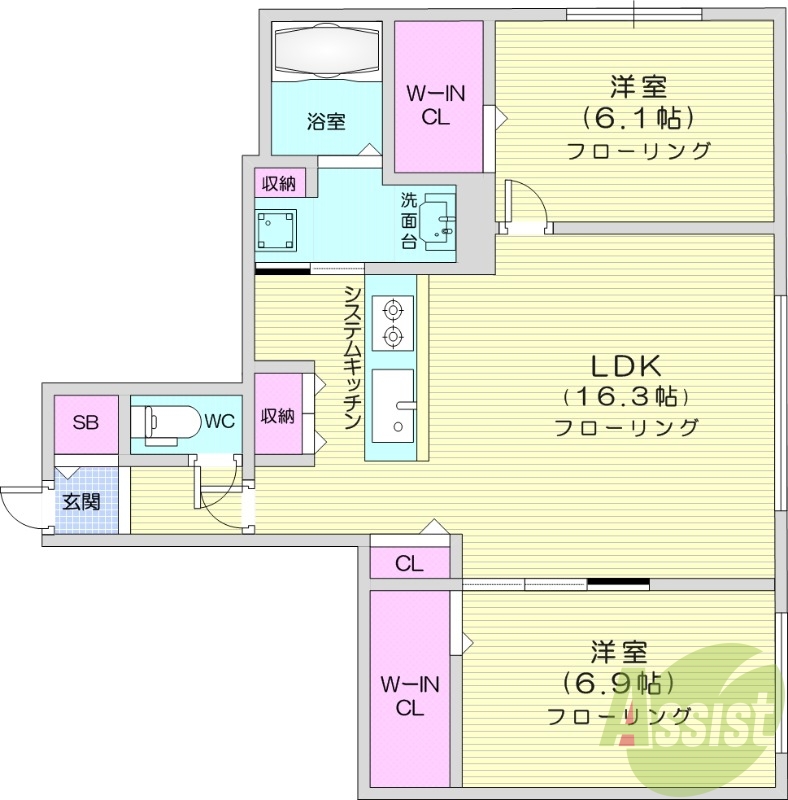 2LDK、エアコン、都市ガス、追い焚き、オートロック