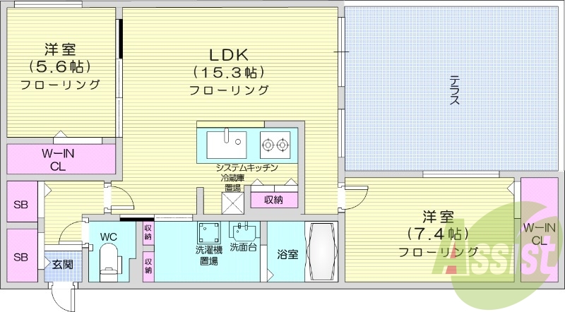 2LDK、エアコン、都市ガス、追い焚き、オートロック