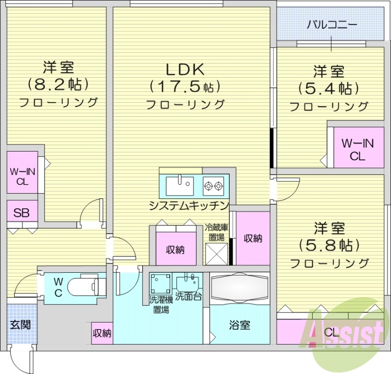 3LDK、エアコン、都市ガス、追い焚き、オートロック