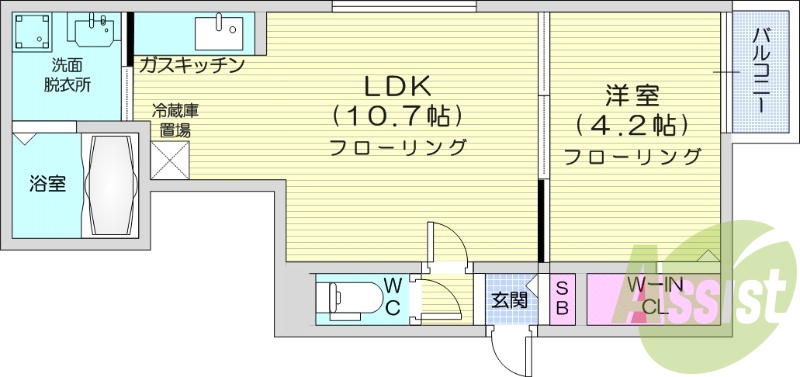 1LDK、エアコン、独立洗面台、エレベーター