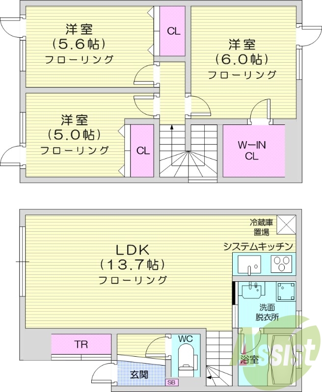 3LDK、ウォークインクローゼット、シャワートイレ