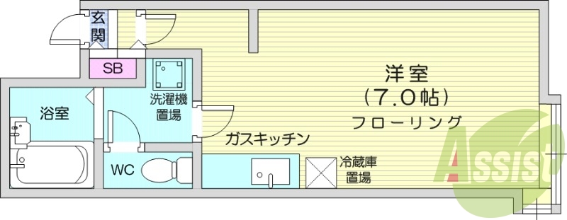 1R、灯油暖房、洗面台、ガスキッチン、ネット無料