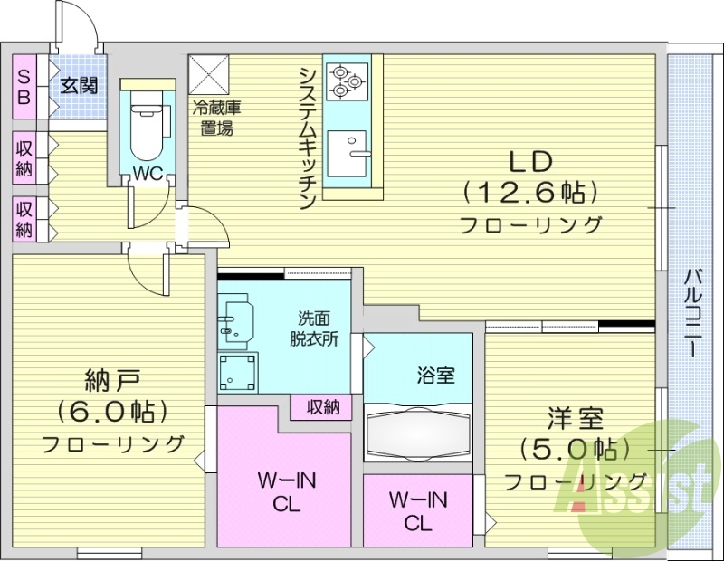2LDK、エアコン、都市ガス、追い焚き、システムキッチン