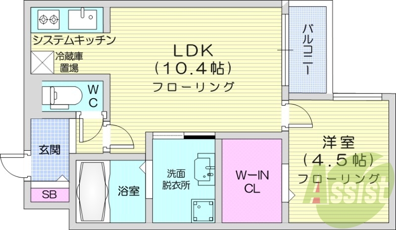 1LDK、エアコン、灯油暖房、システムキッチン
