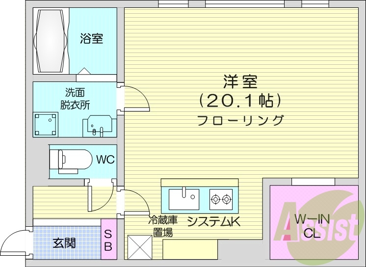 1R、エアコン、都市ガス、システムキッチン、追い焚き