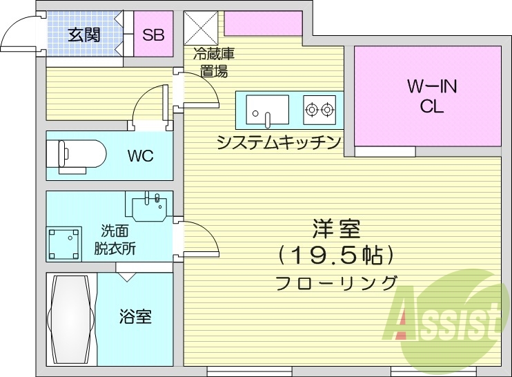 1R、エアコン、都市ガス、システムキッチン、追い焚き