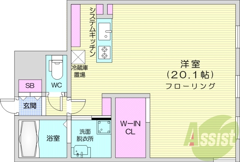 1R、エアコン、都市ガス、システムキッチン、追い焚き