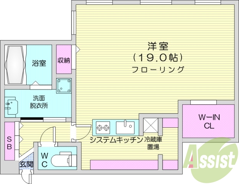 1R、エアコン、都市ガス、システムキッチン、追い焚き