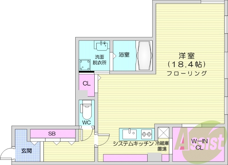 1R、エアコン、都市ガス、システムキッチン、追い焚き