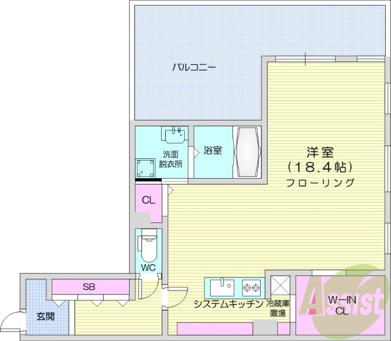 1R、エアコン、都市ガス、システムキッチン、追い焚き