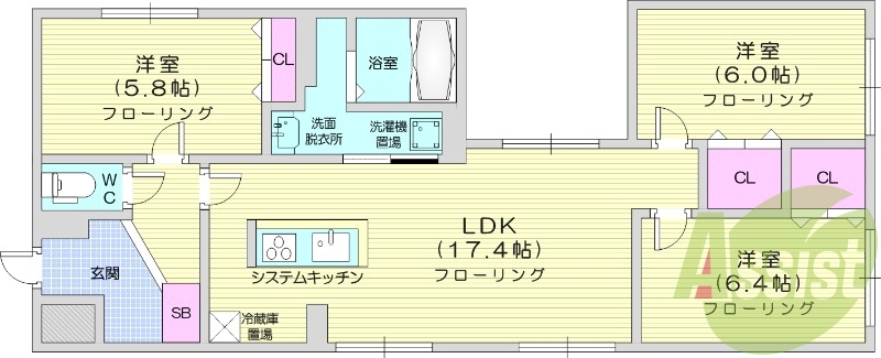 3LDK、エアコン、システムキッチン、灯油暖房