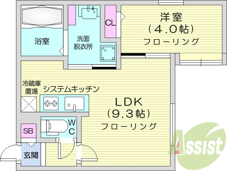 1LDK、システムキッチン、エアコン、灯油暖房