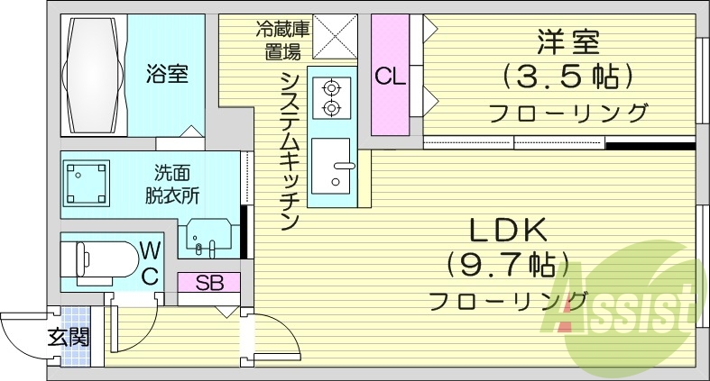 1LDK、システムキッチン、エアコン、灯油暖房