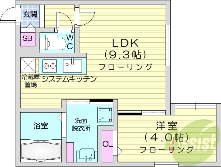 1LDK、システムキッチン、エアコン、灯油暖房