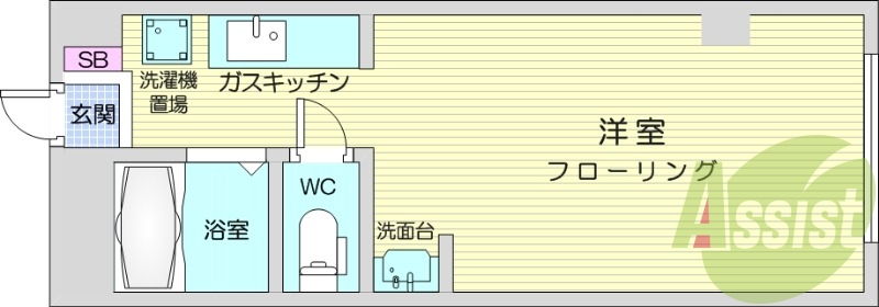 １K、エアコン、オートロック、ガス暖房、ネット使用料不要
