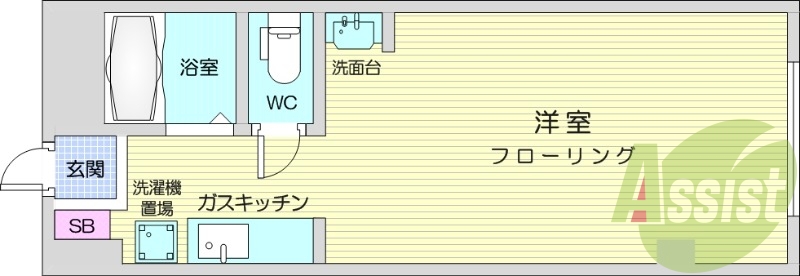 １K、エアコン、オートロック、ガス暖房、ネット使用料不要