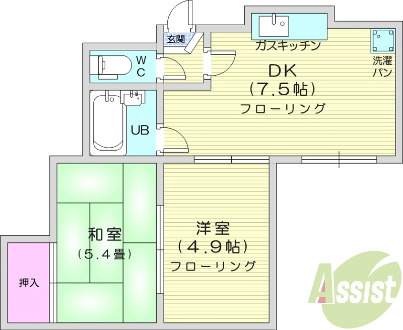 1LDK、ガス暖房、シャワートイレ、バストイレ別