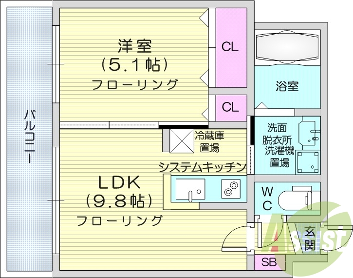 1LDK、都市ガス、オートロック、ガス給湯、ネット無料