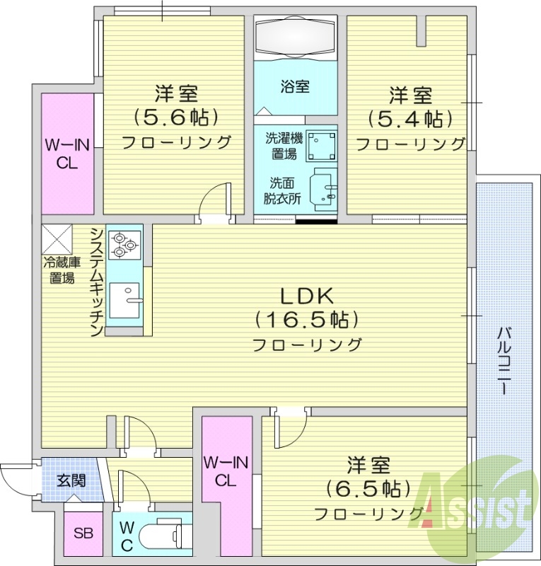 3LDK、都市ガス、エアコン、システムキッチン