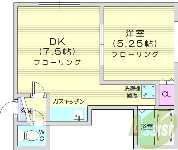 1DK、クローゼット、バストイレ別、灯油暖房