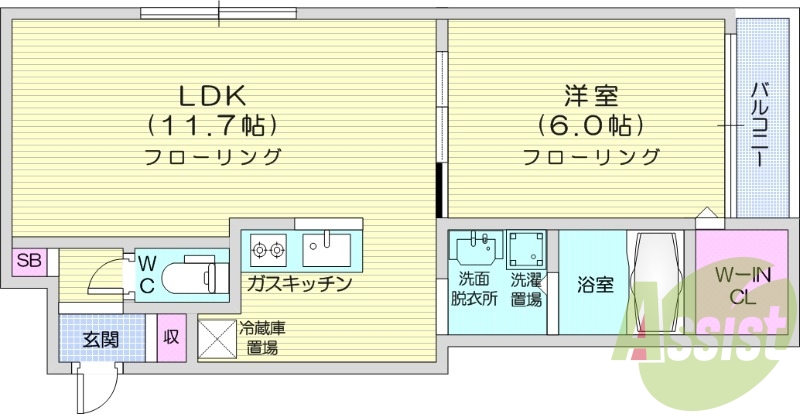 1LDK、浴室乾燥機、ウォシュレット、独立洗面台