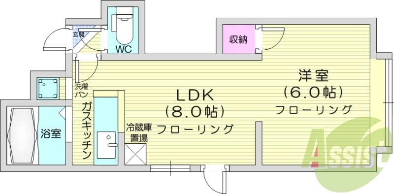 1LDK、ネット無料、角部屋、灯油暖房、モニターホン