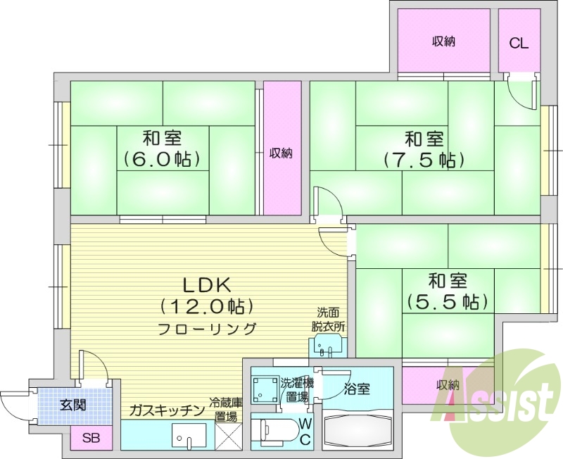 3LDK、独立洗面台、角部屋、最上階、バストイレ別