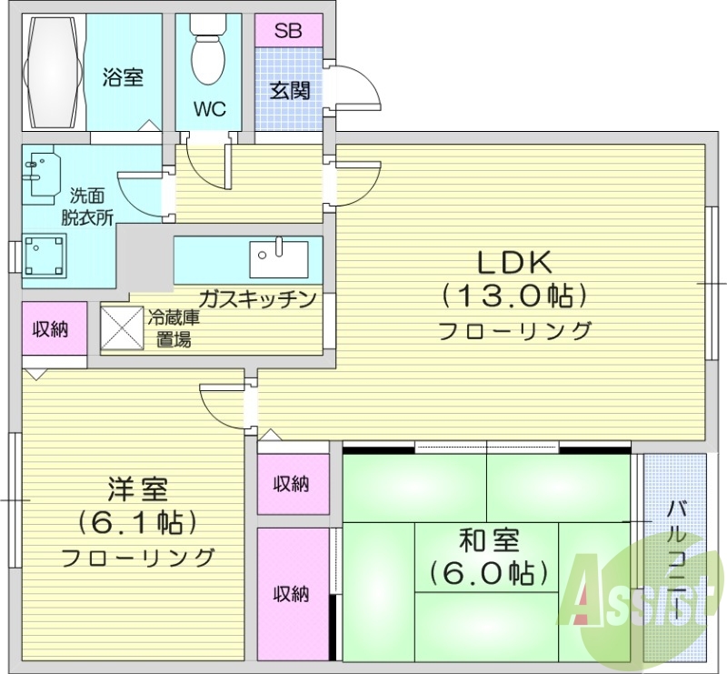 2LDK、トランクルーム、灯油暖房、バストイレ別
