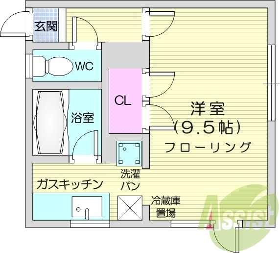 1K、灯油暖房、バストイレ別、角部屋、最上階