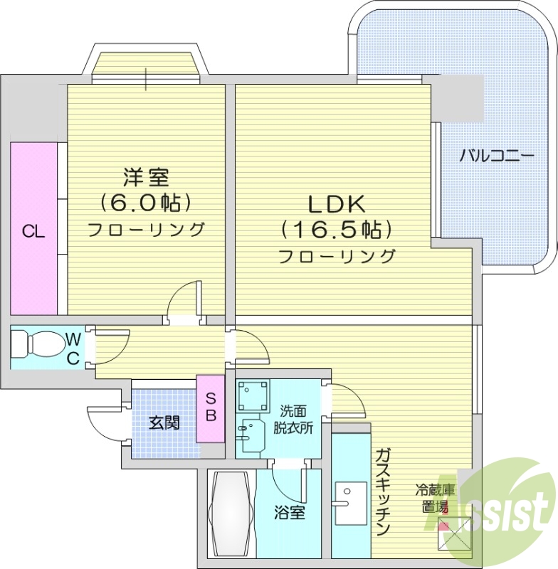 1LDK、オートロック、モニターホン、都市ガス