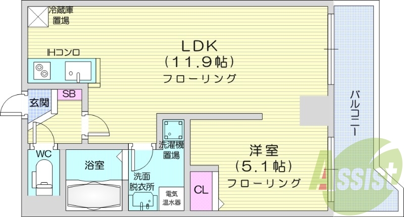 1LDK、エアコン、オール電化、バストイレ別