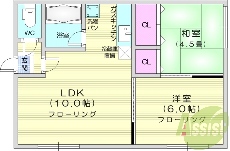 2LDK、エアコン、灯油暖房、モニターホン