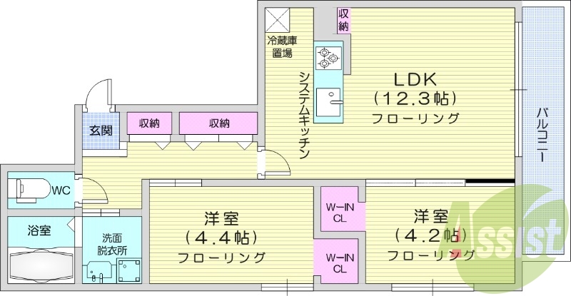 2LDK、エアコン、ウォークインクローゼット、エレベーター