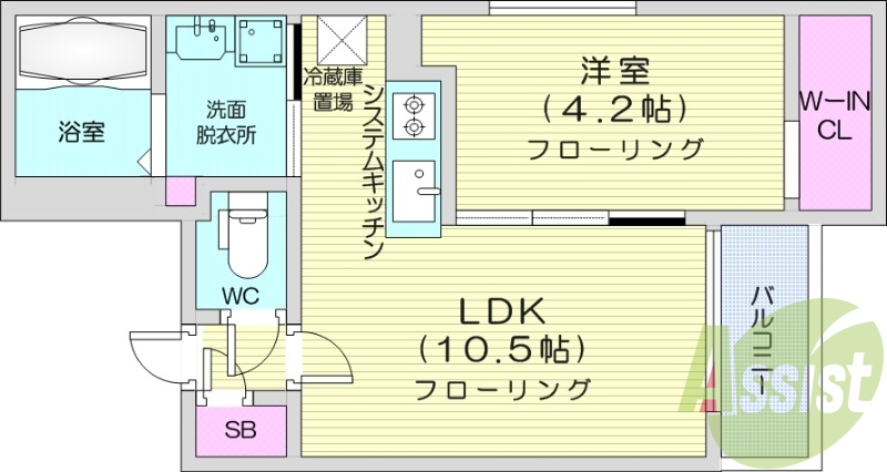 1LDK、エアコン、ウォークインクローゼット、エレベーター