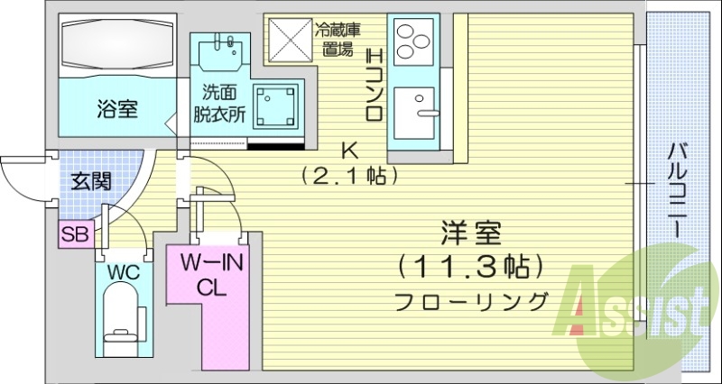 1K、システムキッチン、都市ガス、ネット無料