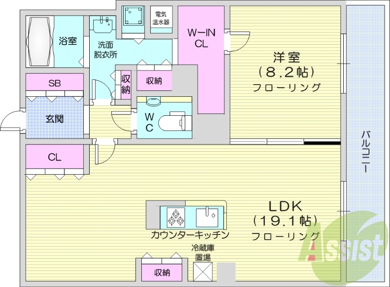 1LDK、追い焚き、浴室乾燥機、システムキッチン