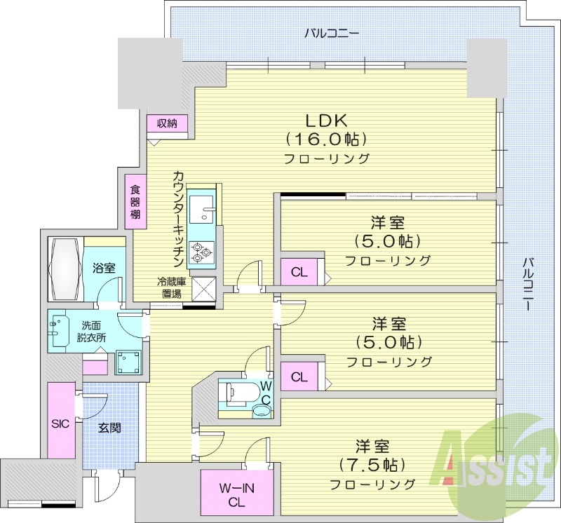 3LDK、都市ガス、追い焚き、浴室乾燥機、システムキッチン