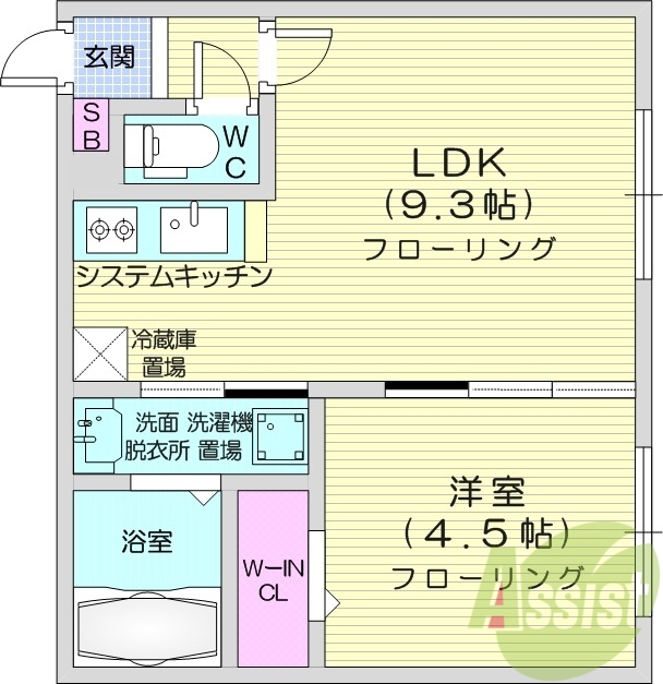 1LDK、都市ガス、エアコン、システムキッチン、ネット無料