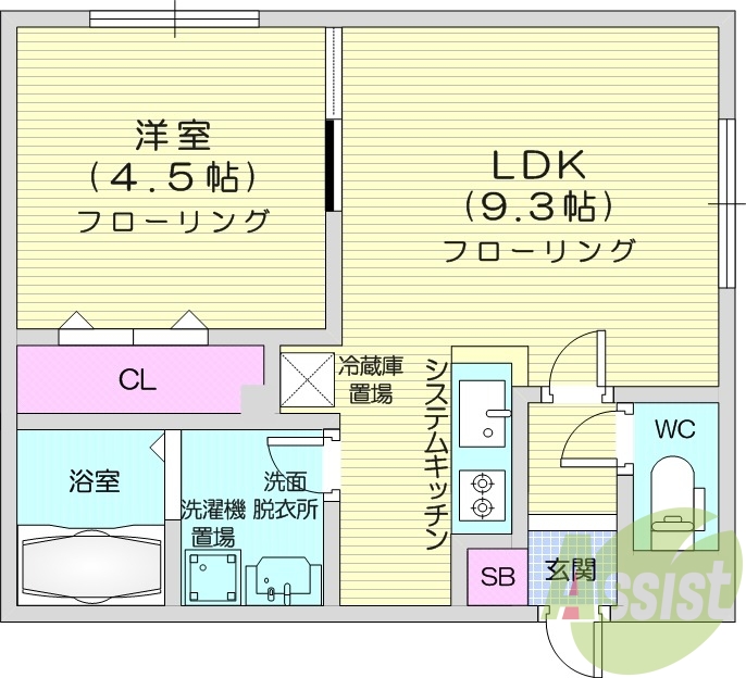1LDK、都市ガス、エアコン、システムキッチン、ネット無料