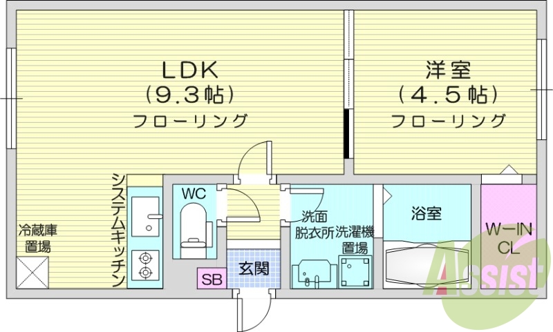 1LDK、都市ガス、エアコン、システムキッチン、ネット無料