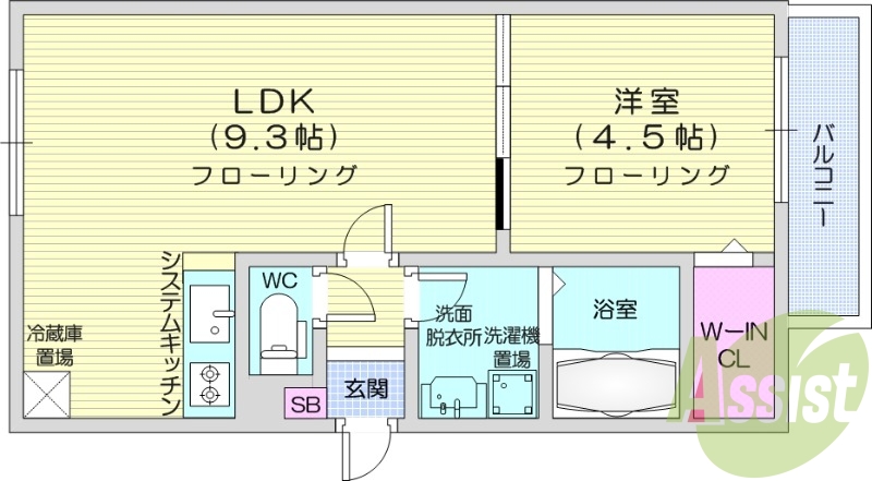 1LDK、都市ガス、エアコン、システムキッチン、ネット無料