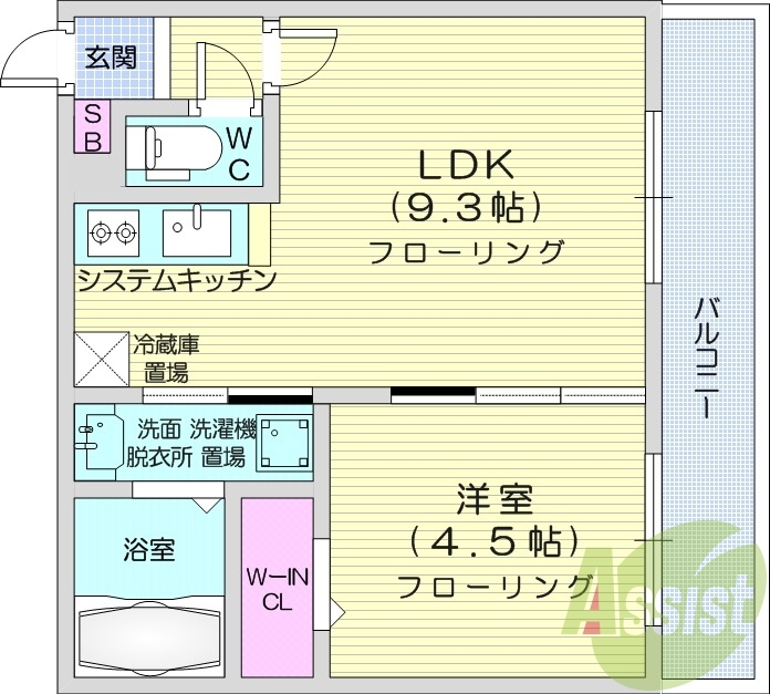1LDK、都市ガス、エアコン、システムキッチン、ネット無料