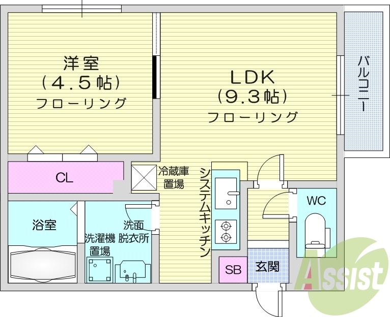 1LDK、都市ガス、エアコン、システムキッチン、ネット無料