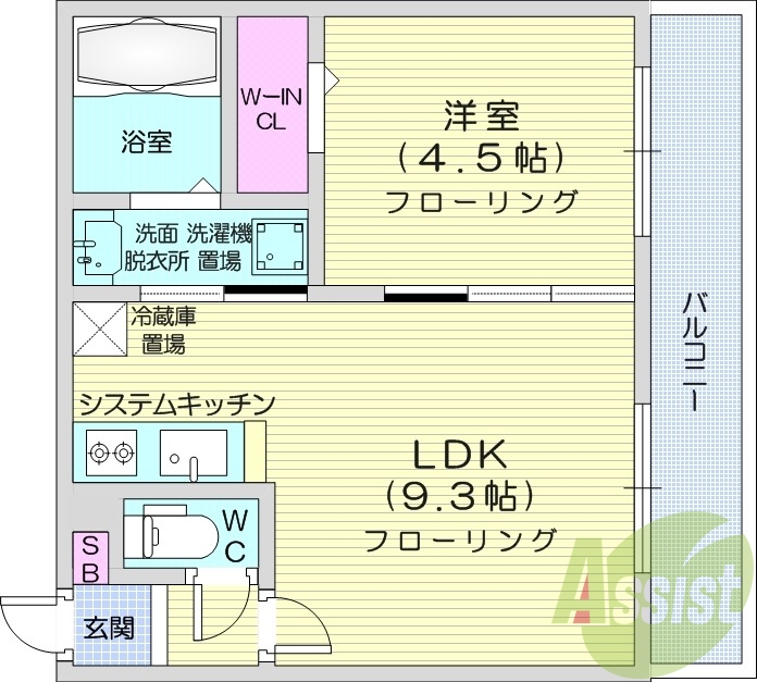 1LDK、都市ガス、エアコン、システムキッチン、ネット無料