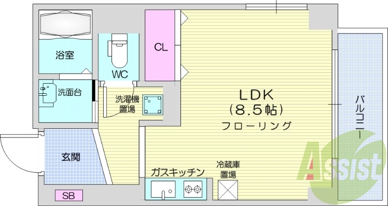 1K、家具家電付き、オートロック、ネット無料、独立洗面台
