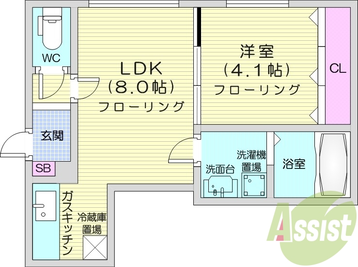 1LDK、オートロック、ネット使用料不要、独立キッチン